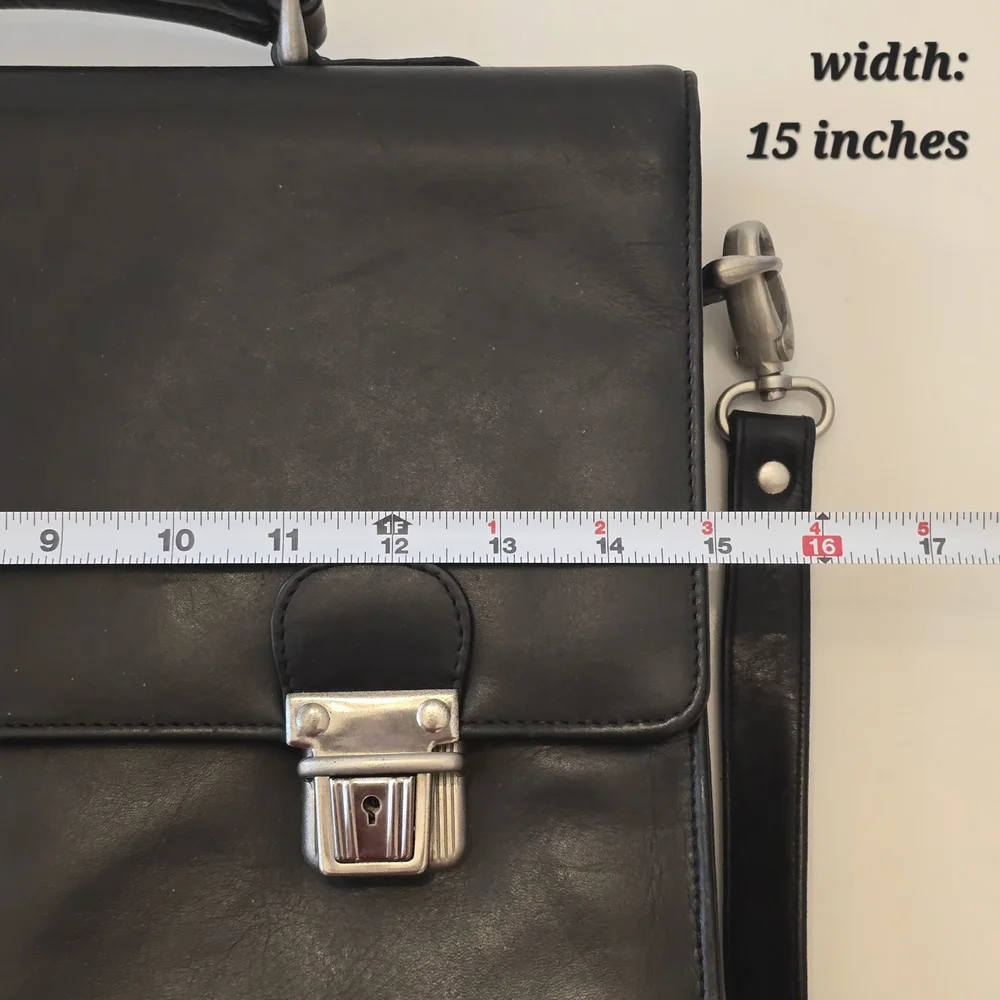 Wilsons Leather Vintage Black Laptop Expandable Briefcase with Shoulder Strap